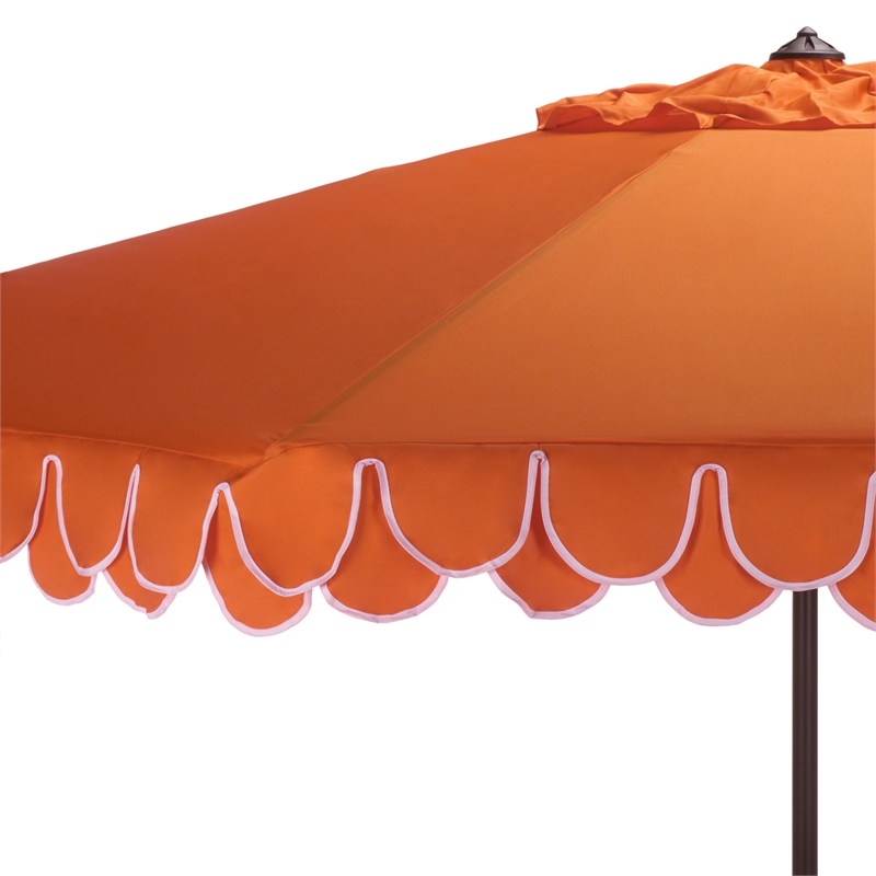 Safavieh Elegant Valance 11Ft Round Metal Crank Umbrella in Orange / White