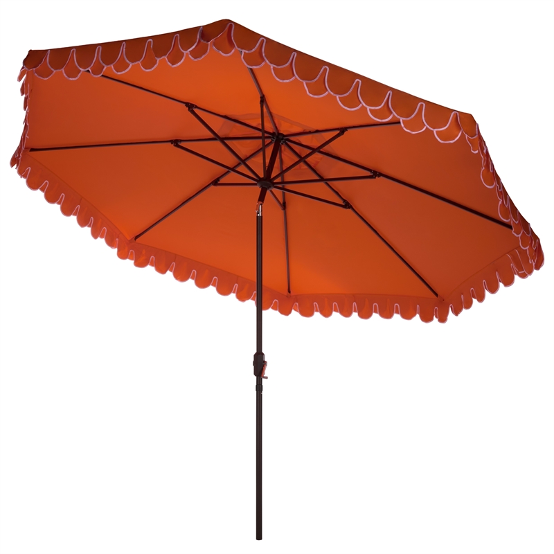 Safavieh Elegant Valance 11Ft Round Metal Crank Umbrella in Orange / White