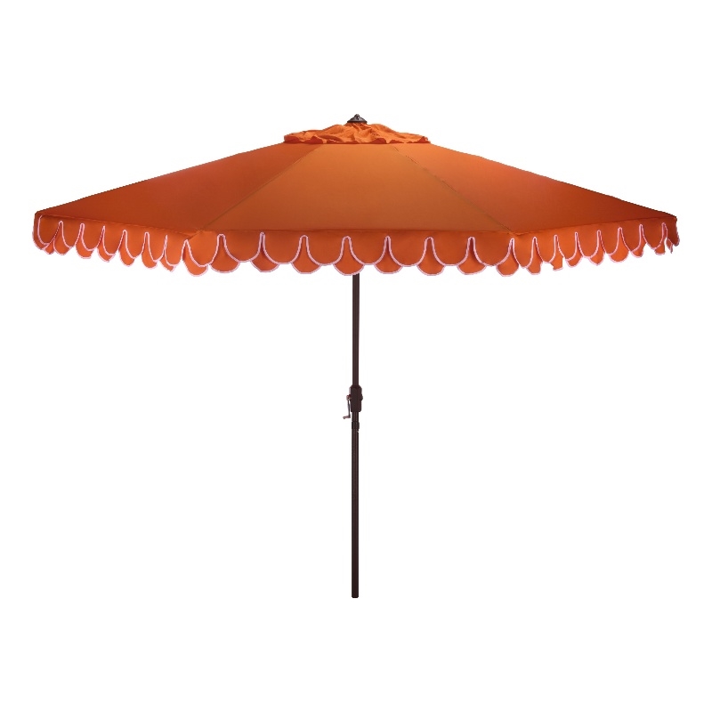 Safavieh Elegant Valance 11Ft Round Metal Crank Umbrella in Orange / White