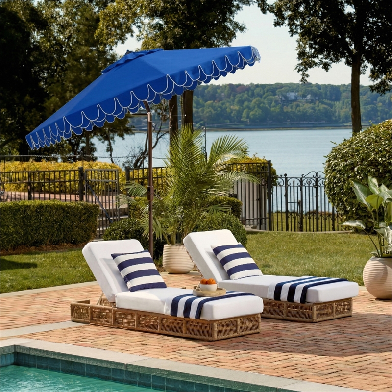 Safavieh Elegant Valance 11Ft Round Aluminum Umbrella in Blue / White