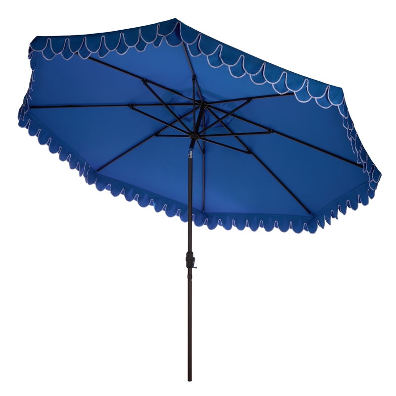 Safavieh Elegant Valance 11Ft Round Aluminum Umbrella in Blue / White