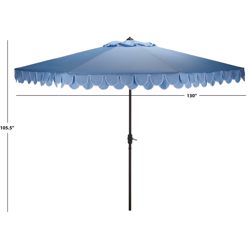 Safavieh Elegant Valance 11Ft Round Metal Crank Umbrella in Baby Blue / White
