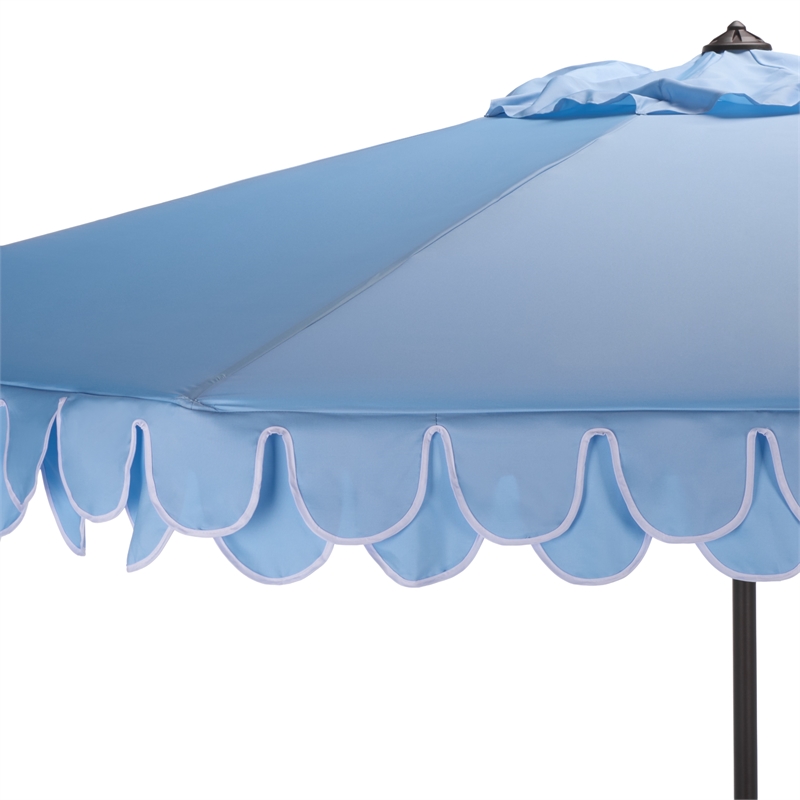 Safavieh Elegant Valance 11Ft Round Metal Crank Umbrella in Baby Blue / White