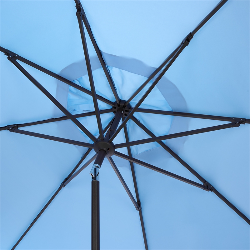 Safavieh Elegant Valance 11Ft Round Metal Crank Umbrella in Baby Blue / White