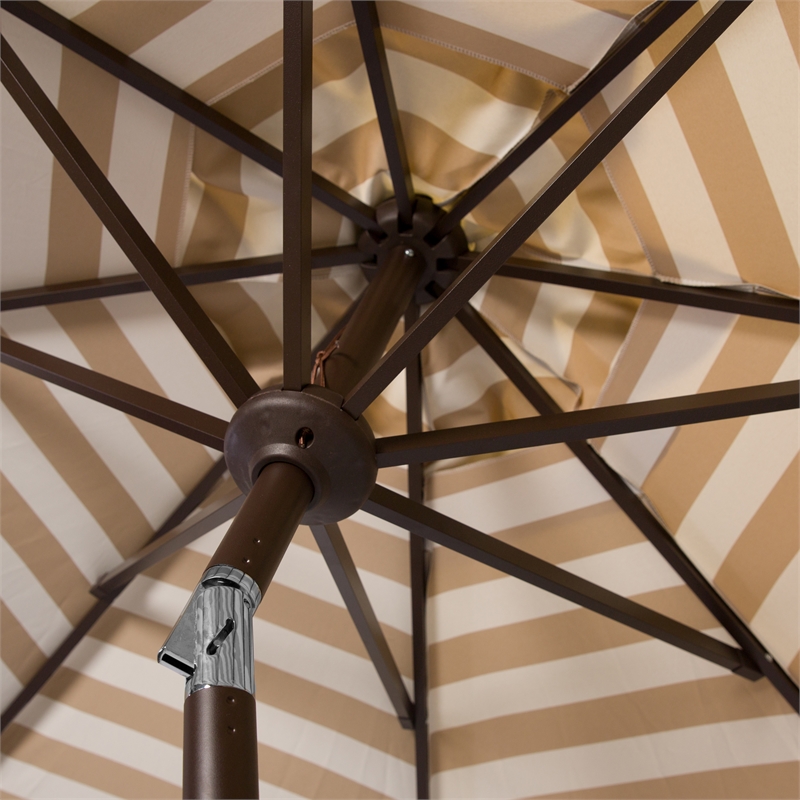 Safavieh Athens 11Ft Round Metal and Fabric Crank Umbrella in Beige / White
