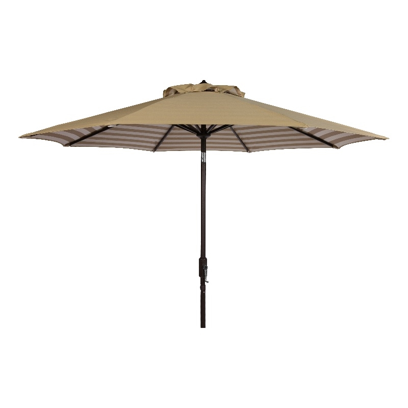 Safavieh Athens 11Ft Round Metal and Fabric Crank Umbrella in Beige / White
