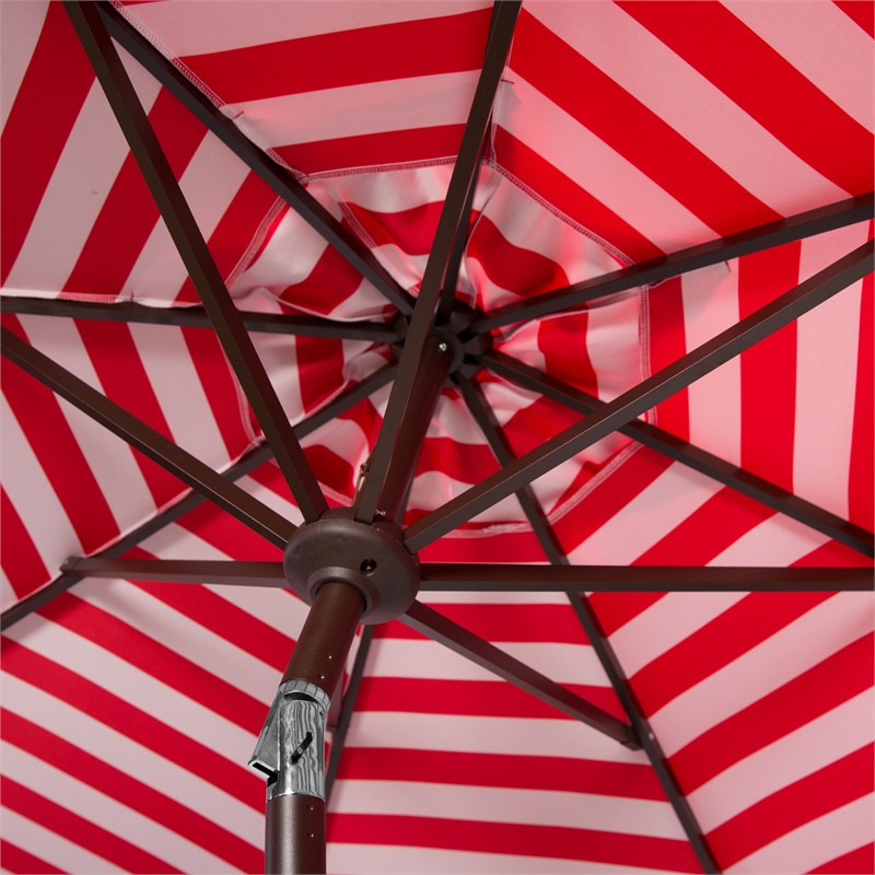 Safavieh Athens 11Ft Round Metal and Fabric Crank Umbrella in Red
