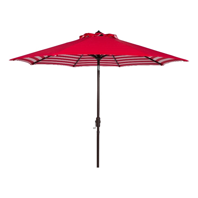 Safavieh Athens 11Ft Round Metal and Fabric Crank Umbrella in Red