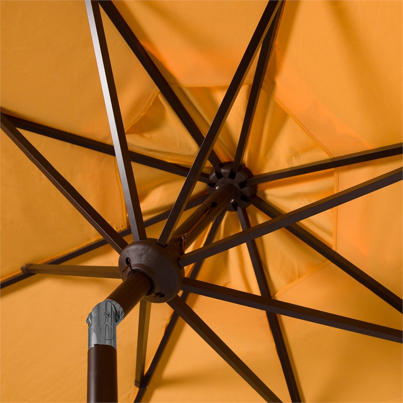 Safavieh Milan Fringe 11Ft Round Metal and Fabric Crank Umbrella in Yellow