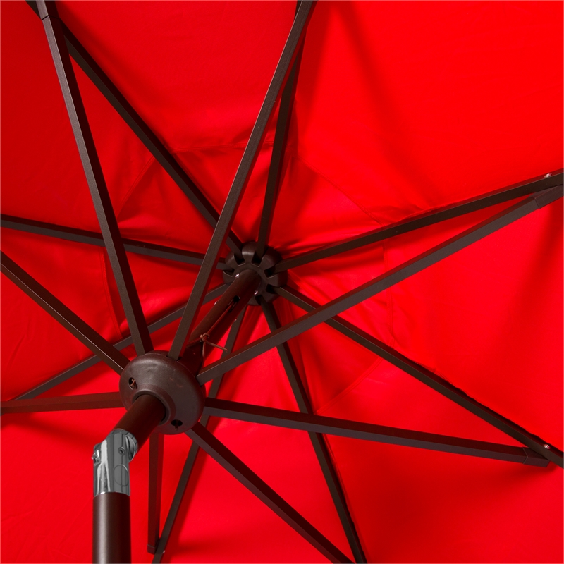 Safavieh Milan Fringe 11Ft Round Metal and Fabric Crank Umbrella in Red