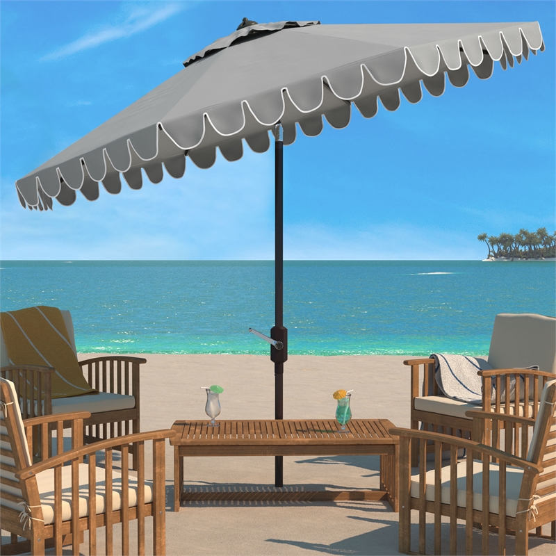 Safavieh Venice 11Ft Round Metal and Fabric Crank Umbrella in Gray