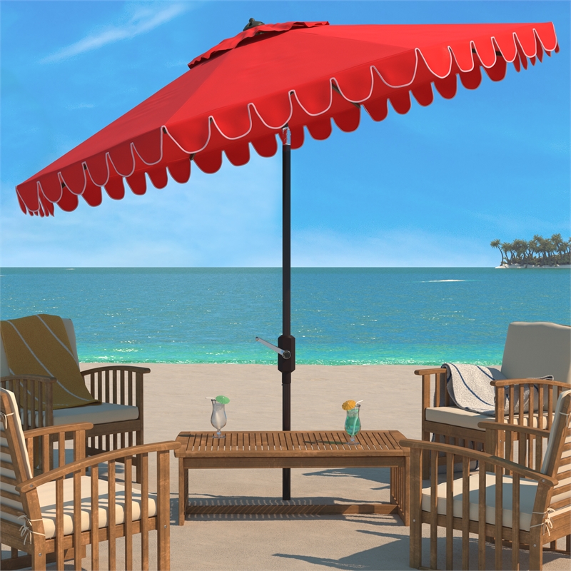 Safavieh Venice 11Ft Round Metal and Fabric Crank Umbrella in Red