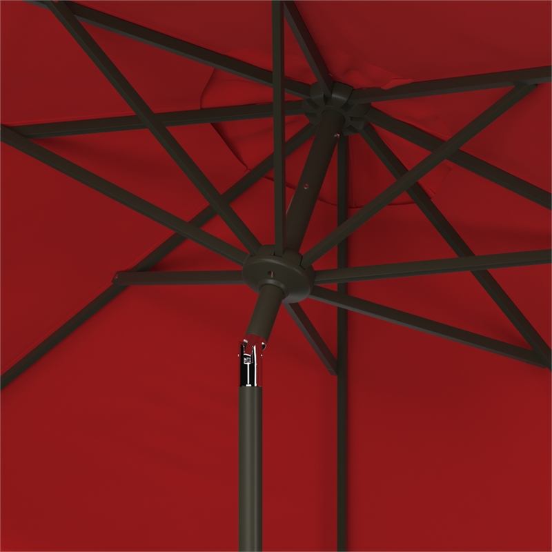 Safavieh Venice 11Ft Round Metal and Fabric Crank Umbrella in Red