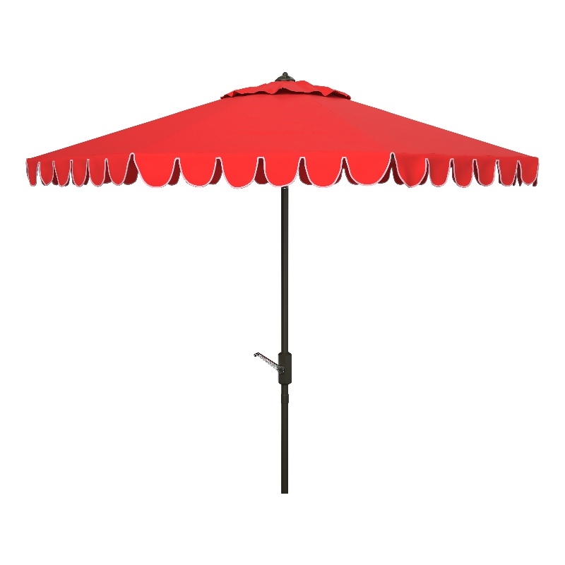 Safavieh Venice 11Ft Round Metal and Fabric Crank Umbrella in Red