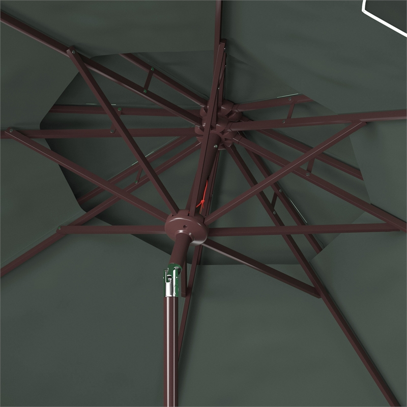 Safavieh Zimmerman 9Ft Double Top Metal and Fabric Market Umbrella in Green