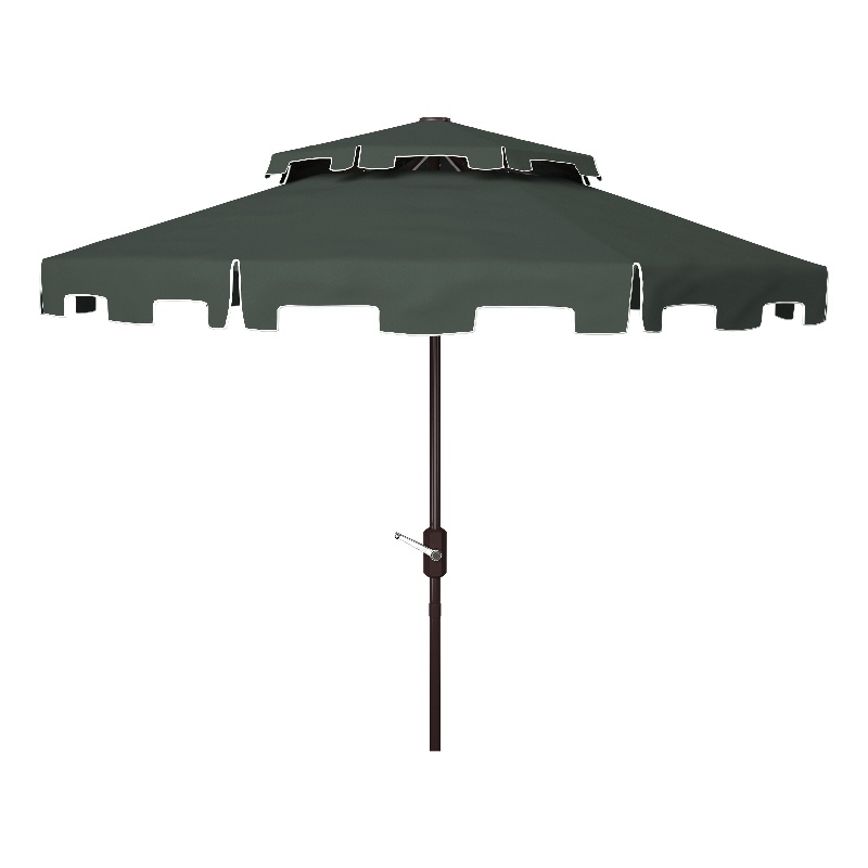 Safavieh Zimmerman 9Ft Double Top Metal and Fabric Market Umbrella in Green