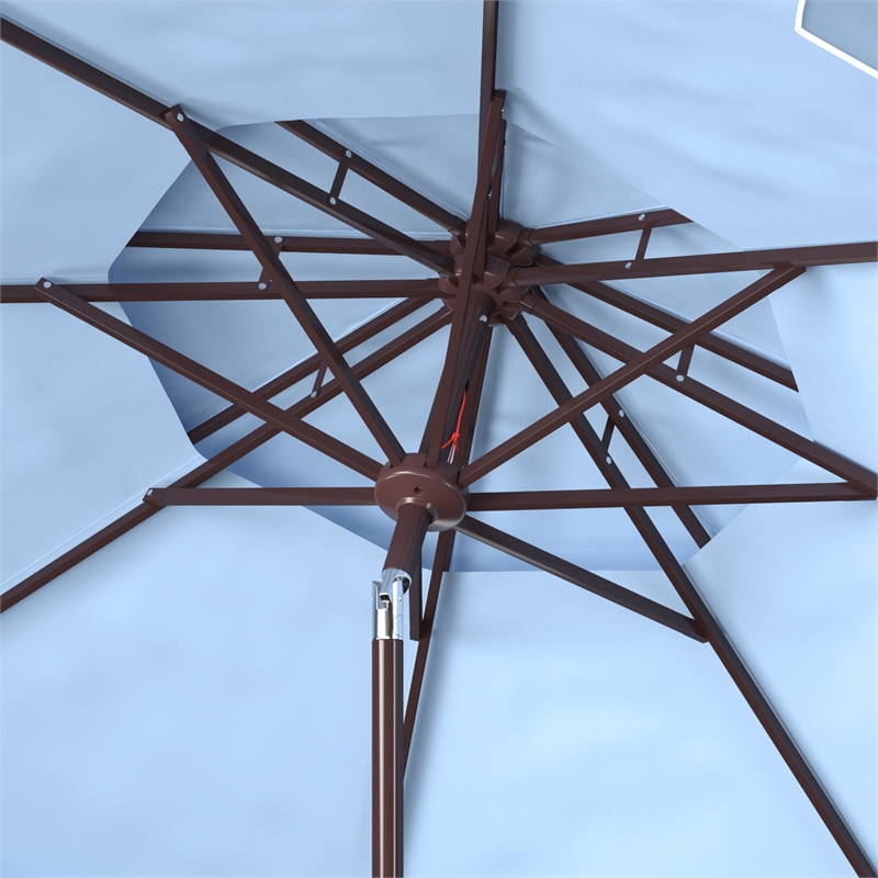 Safavieh Zimmerman 9Ft Double Top Metal Market Umbrella in Baby Blue / White