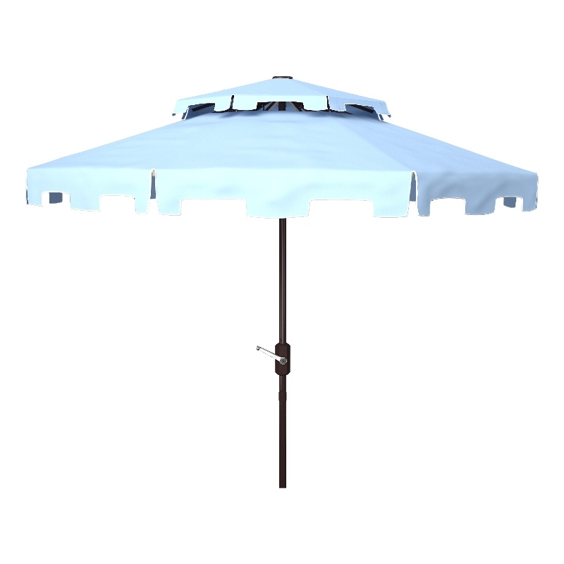 Safavieh Zimmerman 9Ft Double Top Metal Market Umbrella in Baby Blue / White
