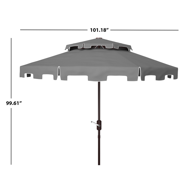 Safavieh Zimmerman 9Ft Double Top Metal and Fabric Market Umbrella in Gray/White