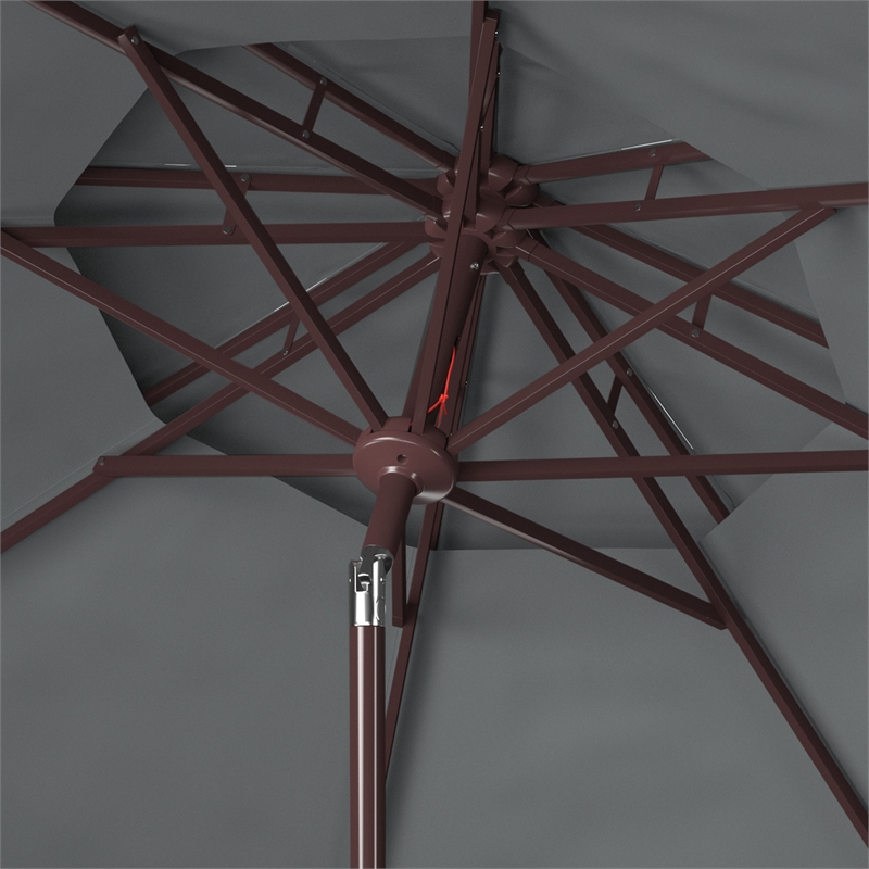 Safavieh Zimmerman 9Ft Double Top Metal and Fabric Market Umbrella in Gray/White