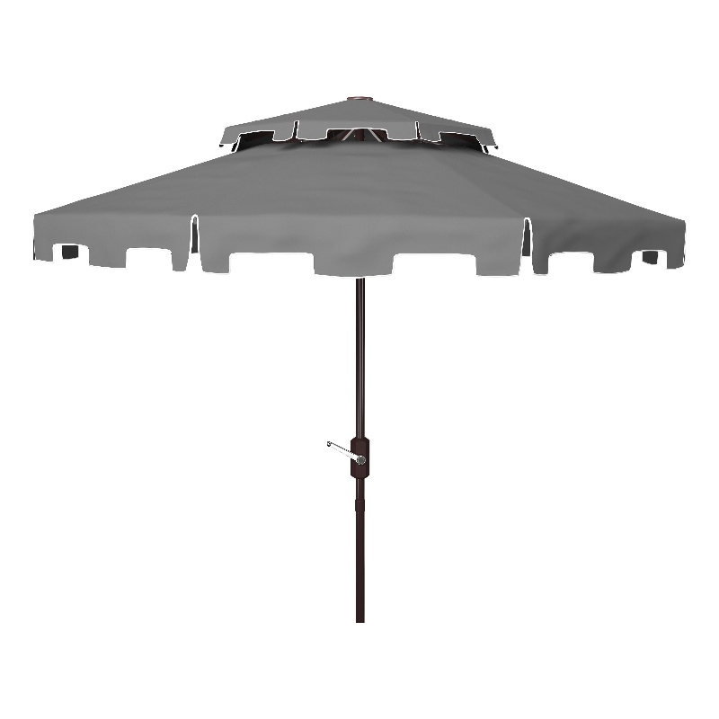 Safavieh Zimmerman 9Ft Double Top Metal and Fabric Market Umbrella in Gray/White