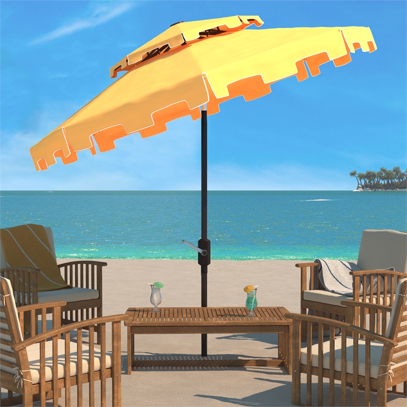 Safavieh Zimmerman 9Ft Double Top Metal Market Umbrella in Yellow / White