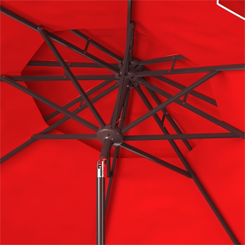 Safavieh Zimmerman 9Ft Double Top  Metal and Fabric Market Umbrella in Red/White