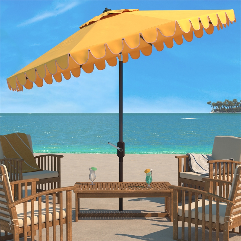 Safavieh Venice 11Ft Round Metal and Fabric Crank Umbrella in Yellow