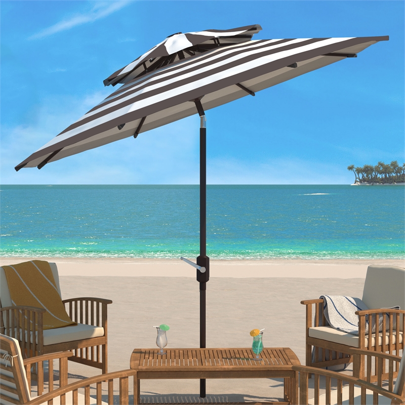 Safavieh Iris Fashion Line 9Ft Double Top Metal Crank Umbrella in Gray/White