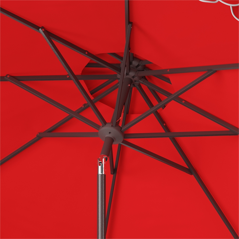 Safavieh Elegant Valance 9Ft Double Top Metal and Fabric Umbrella in Red