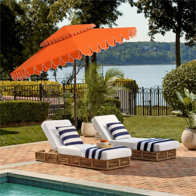 Safavieh Elegant Valance 9Ft Double Top Metal and Fabric Umbrella inOrange/White