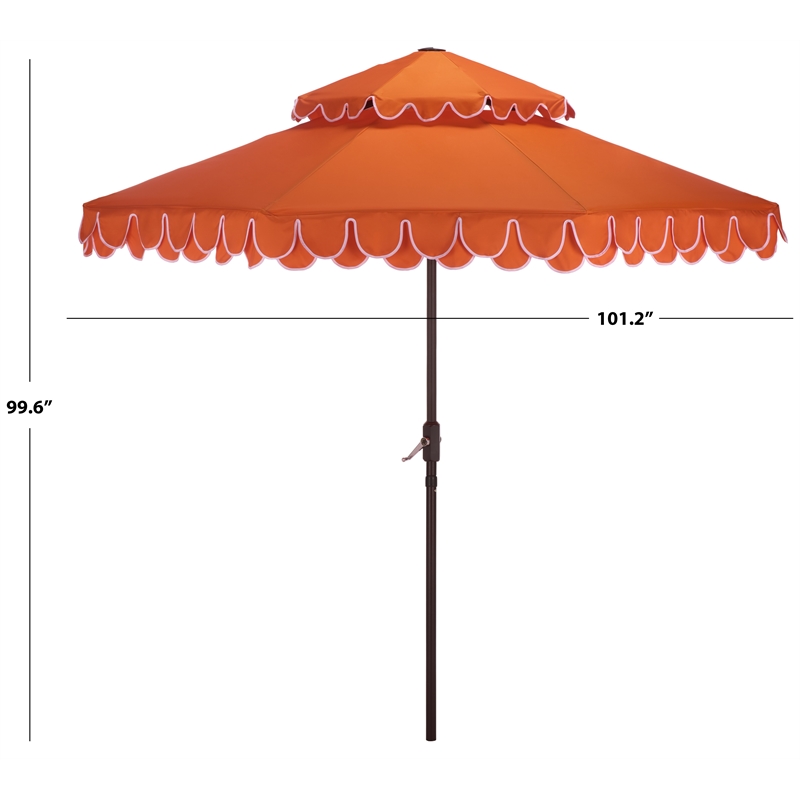 Safavieh Elegant Valance 9Ft Double Top Metal and Fabric Umbrella inOrange/White