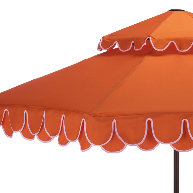 Safavieh Elegant Valance 9Ft Double Top Metal and Fabric Umbrella inOrange/White