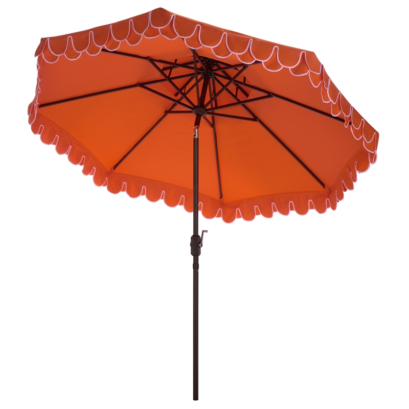 Safavieh Elegant Valance 9Ft Double Top Metal and Fabric Umbrella inOrange/White