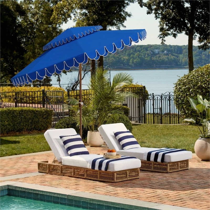 Safavieh Elegant Valance 9Ft Double Top Aluminum Umbrella in  Blue /White