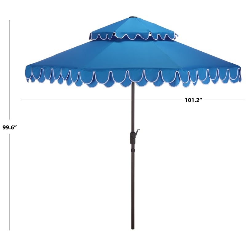 Safavieh Elegant Valance 9Ft Double Top Aluminum Umbrella in  Blue /White