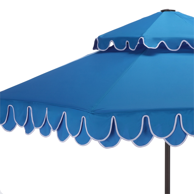 Safavieh Elegant Valance 9Ft Double Top Aluminum Umbrella in  Blue /White