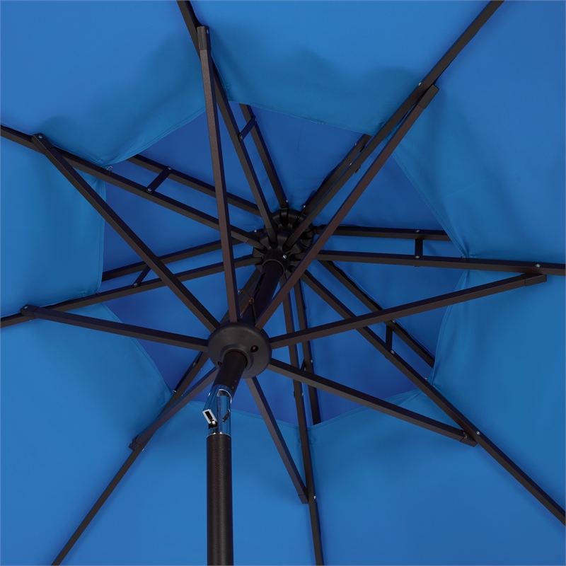 Safavieh Elegant Valance 9Ft Double Top Aluminum Umbrella in  Blue /White
