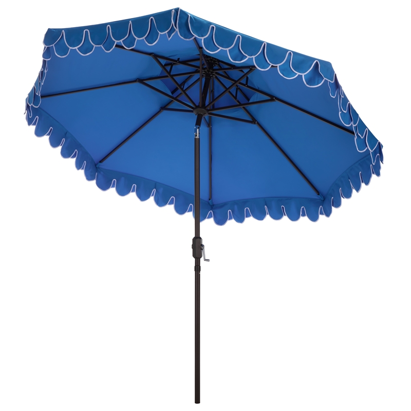 Safavieh Elegant Valance 9Ft Double Top Aluminum Umbrella in  Blue /White