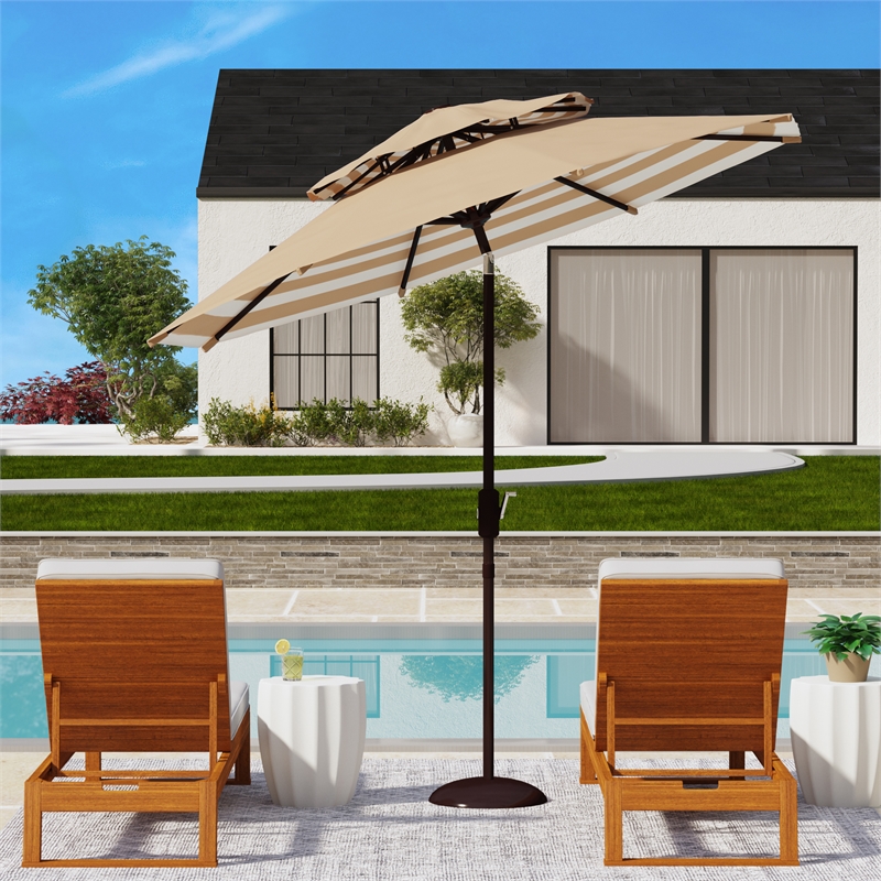 Safavieh Athens 9Ft Double Top Metal and Fabric Crank Umbrella in Beige / White