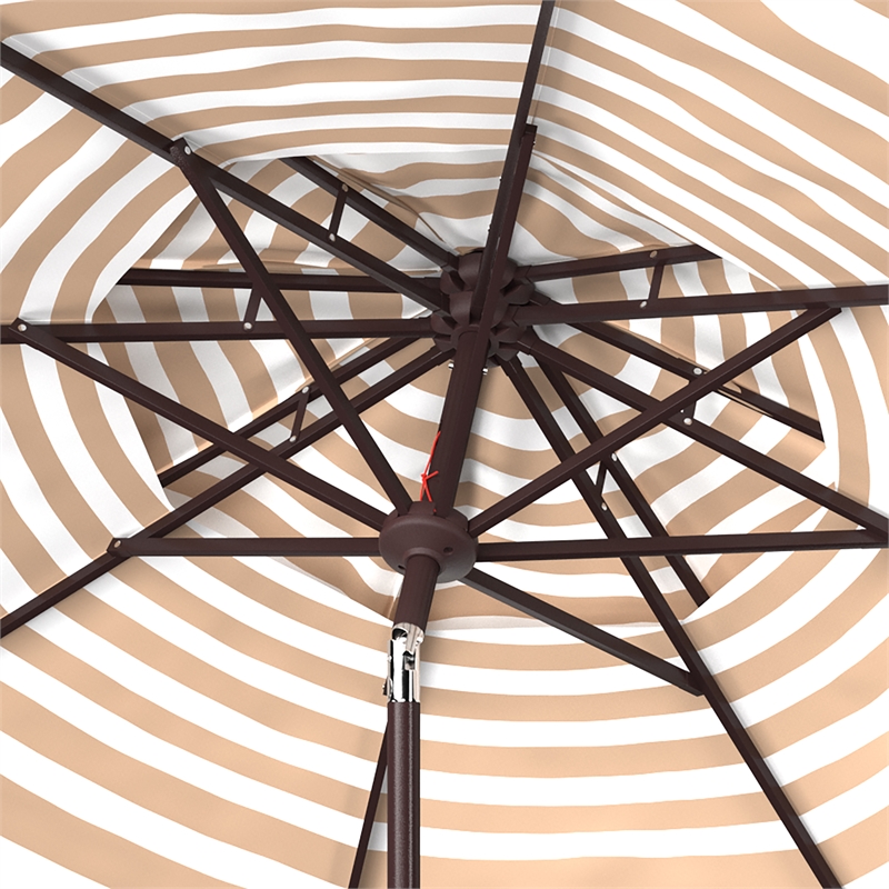 Safavieh Athens 9Ft Double Top Metal and Fabric Crank Umbrella in Beige / White