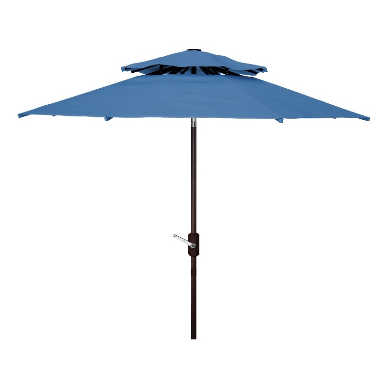 Safavieh Athens 9Ft Double Top Metal and Fabric Crank Umbrella inBaby Blue/White