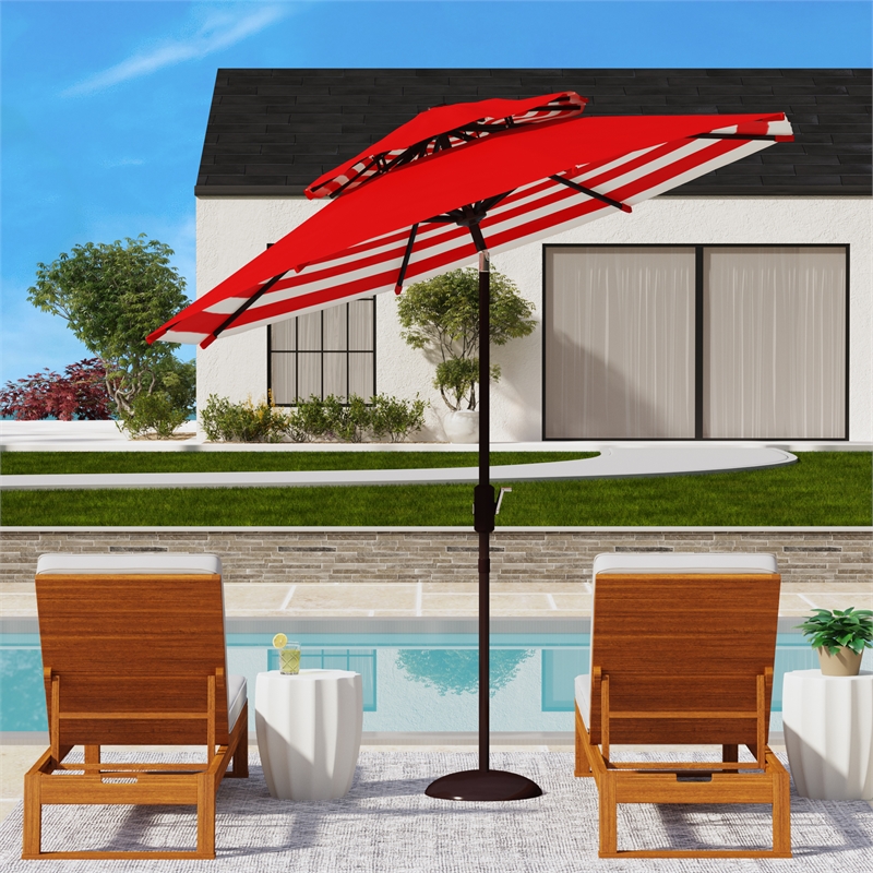 Safavieh Athens 9Ft  Double Top Metal and Fabric Crank Umbrella in Red
