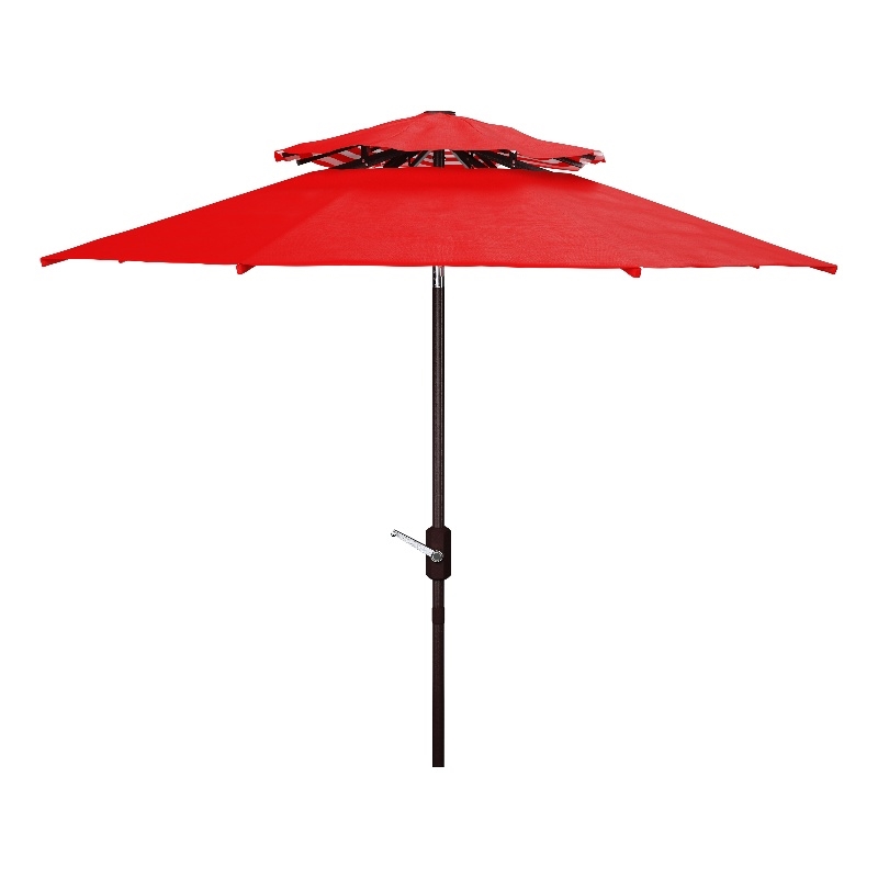 Safavieh Athens 9Ft  Double Top Metal and Fabric Crank Umbrella in Red