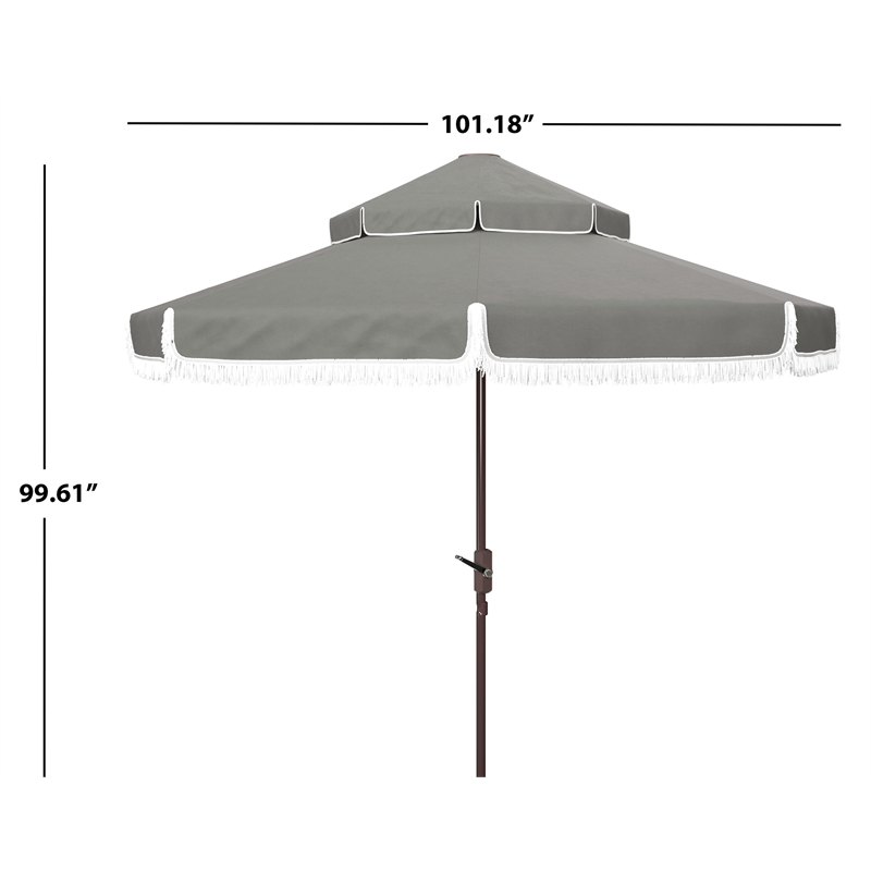 Safavieh Milan Fringe 9Ft Double Top Metal and Fabric Crank Umbrella in Gray