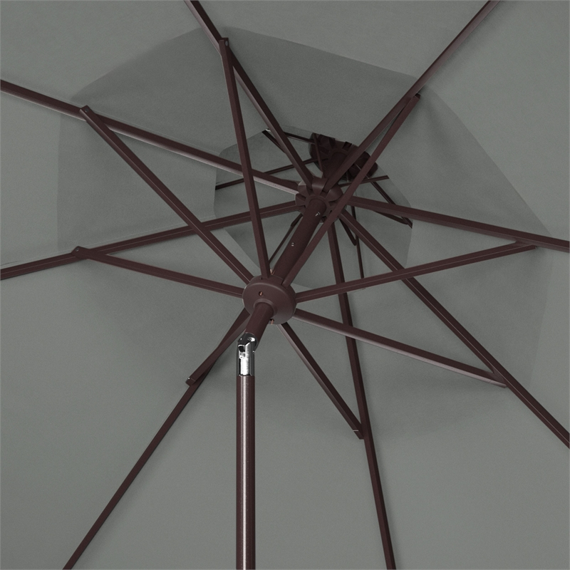 Safavieh Milan Fringe 9Ft Double Top Metal and Fabric Crank Umbrella in Gray