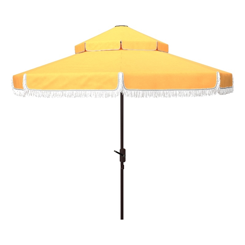 Safavieh Milan Fringe 9Ft Double Top Metal and Fabric Crank Umbrella in Yellow
