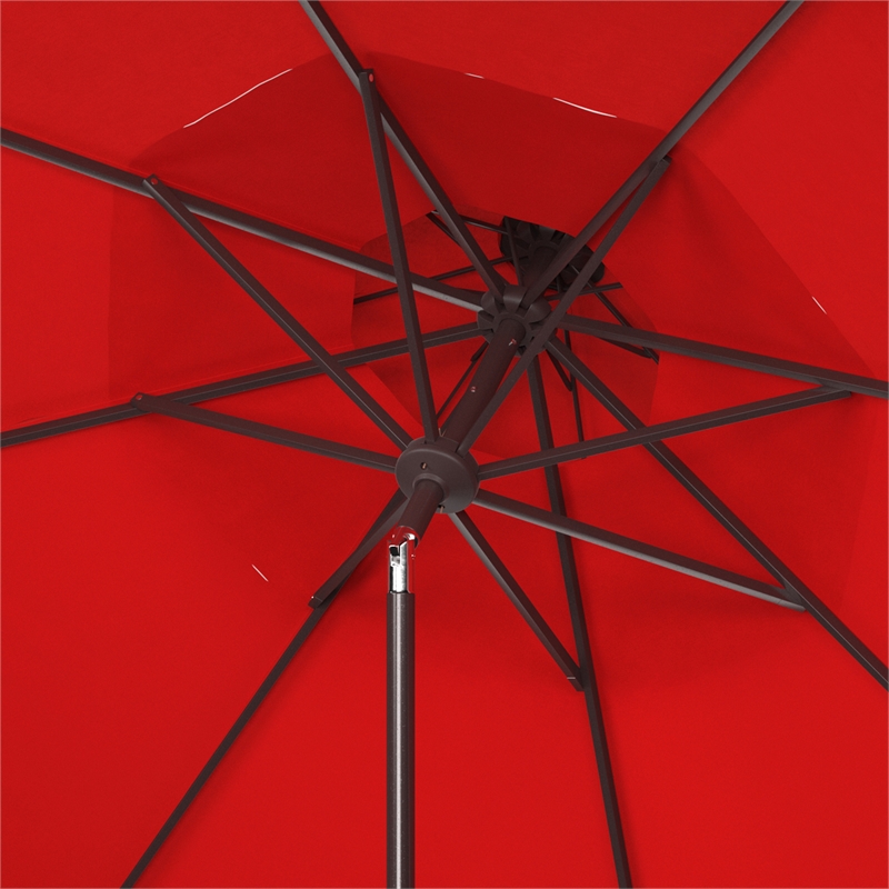 Safavieh Milan Fringe 9Ft Double Top Metal and Fabric Crank Umbrella in Red
