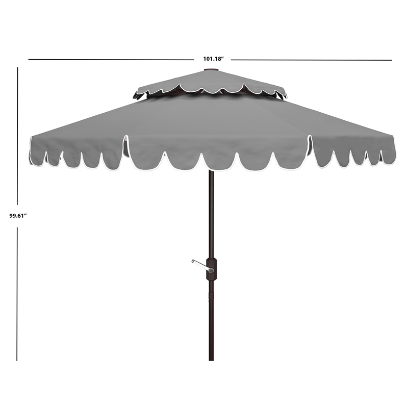 Safavieh Venice 9Ft Round Double Top Metal and Fabric Crank Umbrella in Gray