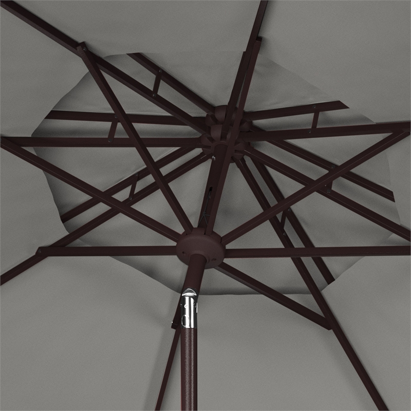 Safavieh Venice 9Ft Round Double Top Metal and Fabric Crank Umbrella in Gray